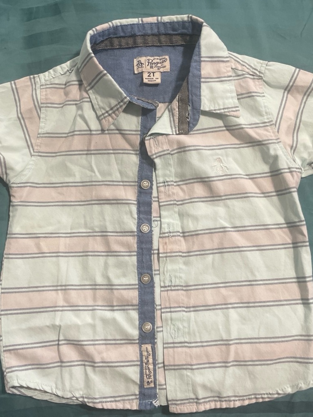 Original Penguin Mint Green & Light Pink Striped Button-Down